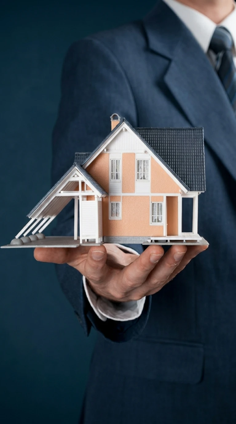 Immobilienmakler präsentiert ein Haus